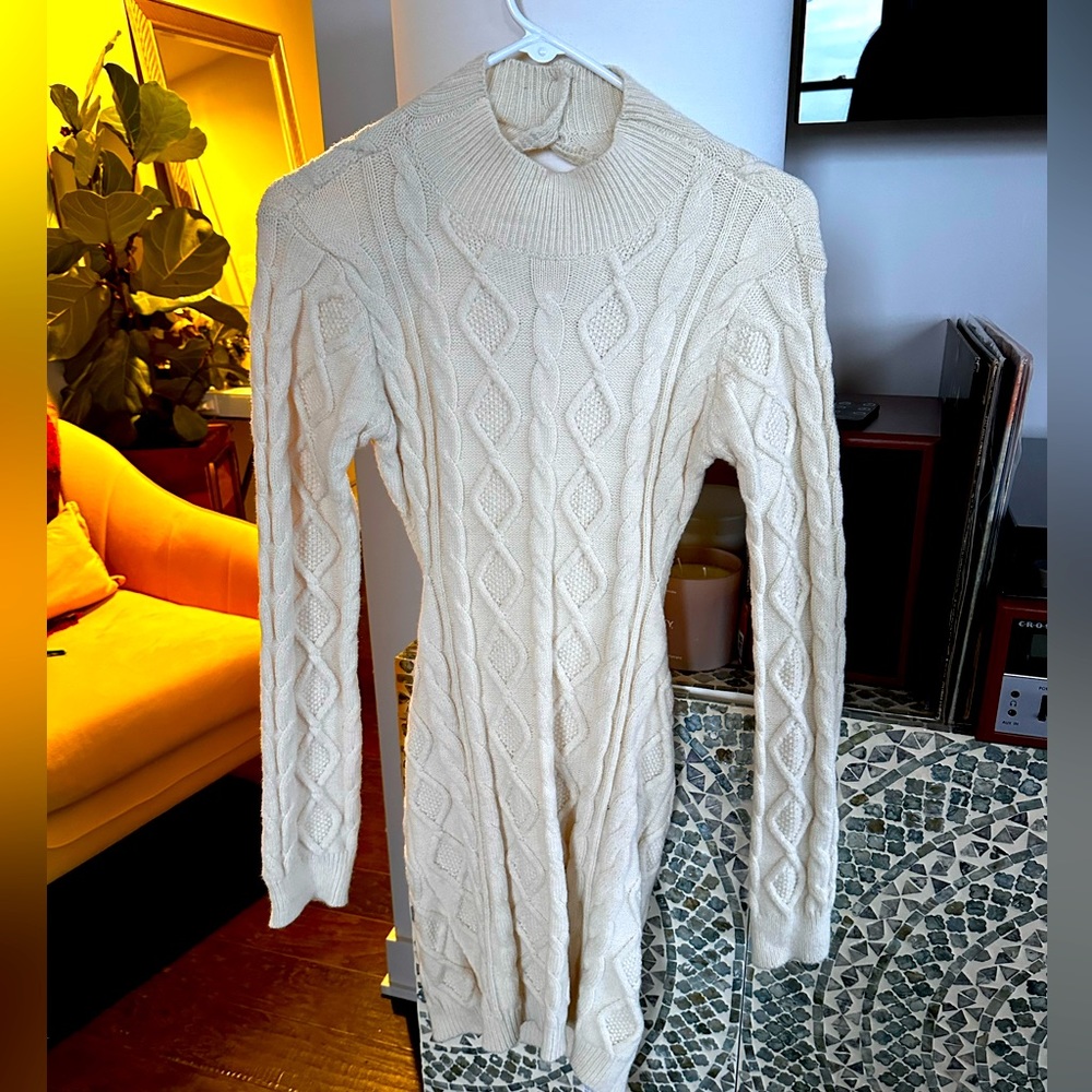 Backless sexy cream sweater dress